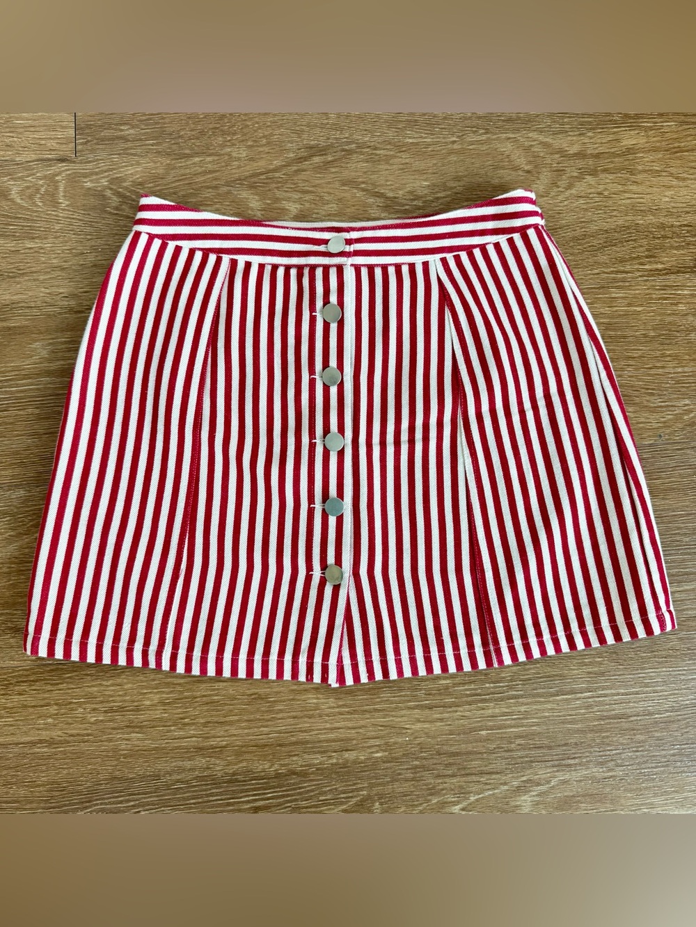 Red and Cream Striped Mini Skirt